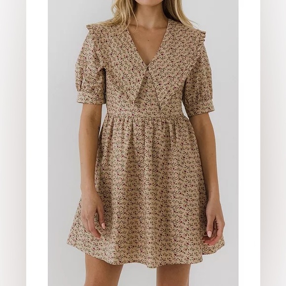 English Factory Dresses & Skirts - English Factory Statement Collared Mini Dress in Brown Floral